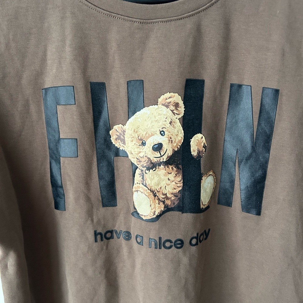 Korean Teddy Bear Graphic T Shirt Brown Cute Kawaii Y2K Baby Tee Size S - Picture 3 of 11